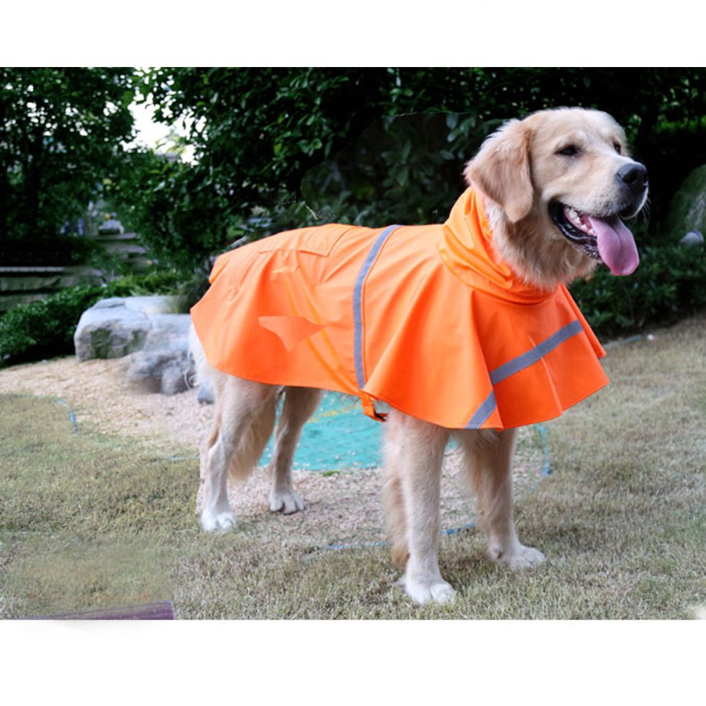 NACOCO Large Dog Raincoat Adjustable Pet Water Proof Clothes Lightweight Rain Jacket Poncho Hoodies with Strip Reflective (L, Or